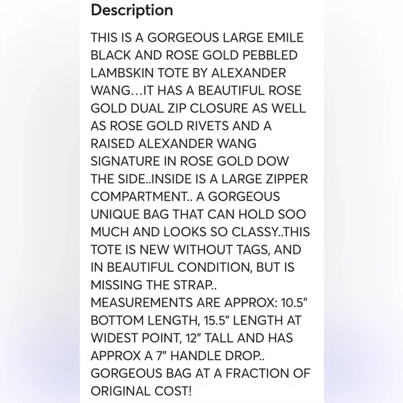 Alexander Wang Black Leather Tote satchel with Rose Gold Accents Emile - Picture 11 of 11